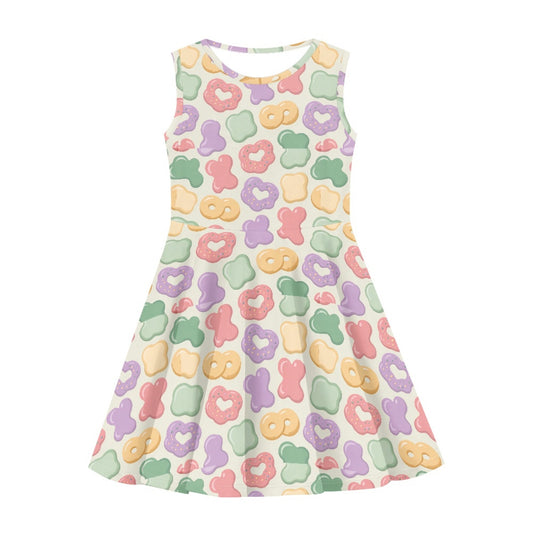 Girls Pastel Cookie Dress | Cute Kawaii Sleeveless Twirl Dress for Kids