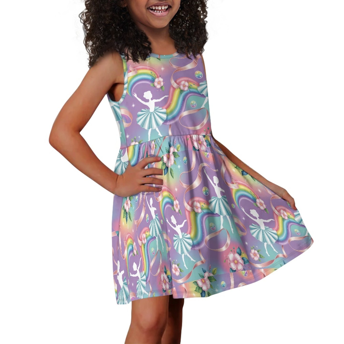 Girls Rainbow Ballet Dress | Cute Sleeveless Twirl Dress for Kids