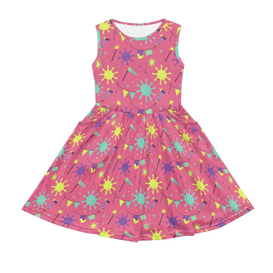 Girls Neon Party Dress – Cute Pink Sleeveless Twirl Dress for Toddler & Little Girls