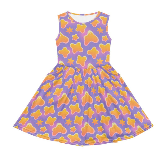Girls Retro Star Dress – Cute Purple Sleeveless Twirl Dress for Toddler & Little Girls