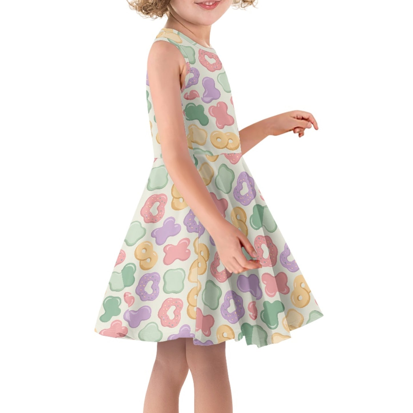 Girls Pastel Cookie Dress | Cute Kawaii Sleeveless Twirl Dress for Kids
