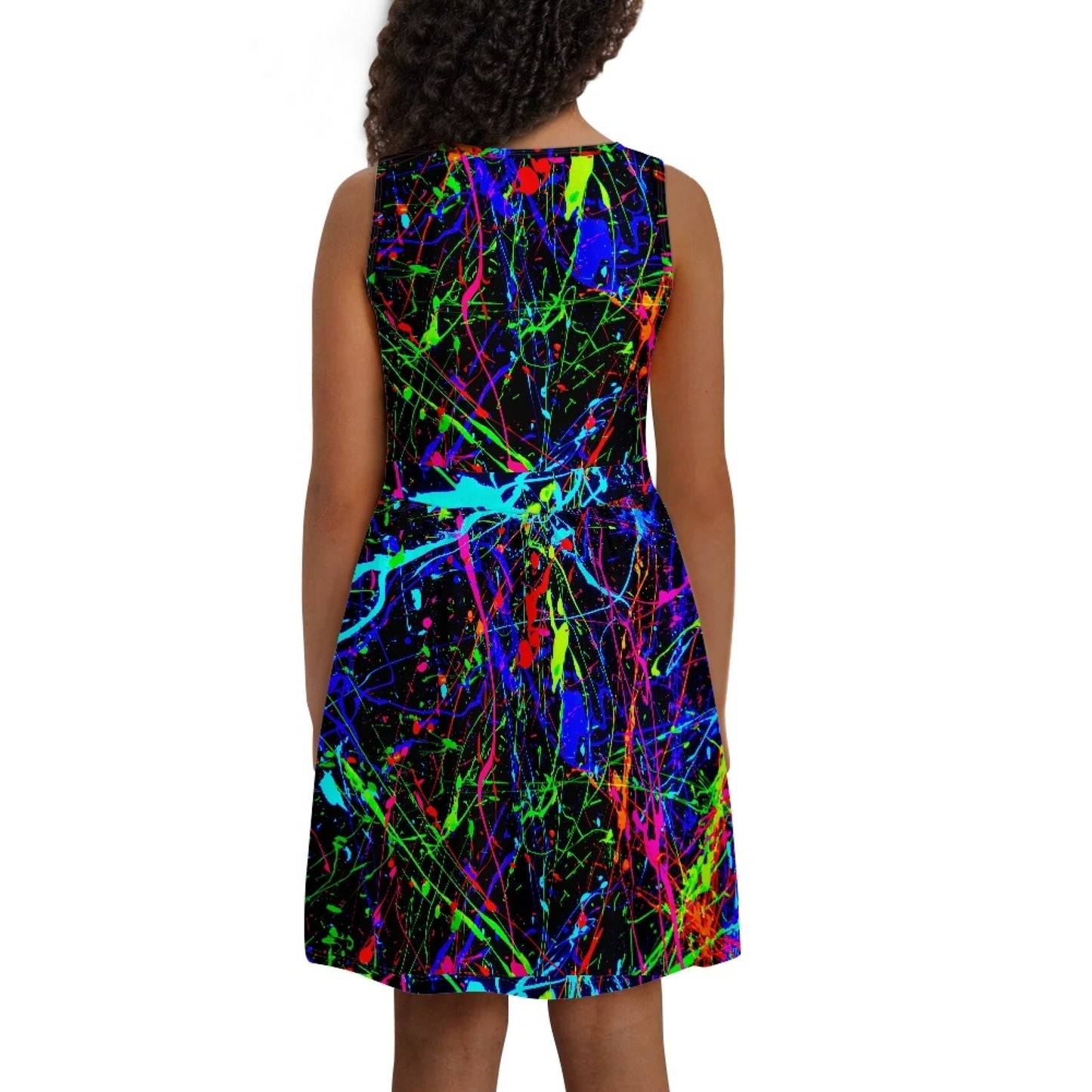Girls Neon Rainbow Sleeveless Dress with Pockets – Casual Dress (2-14T)