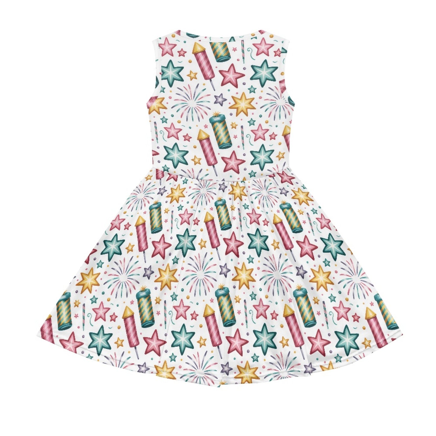 Girls Fireworks Stars Dress – Colorful Sleeveless Summer Twirl Dress for Toddler & Little Girls