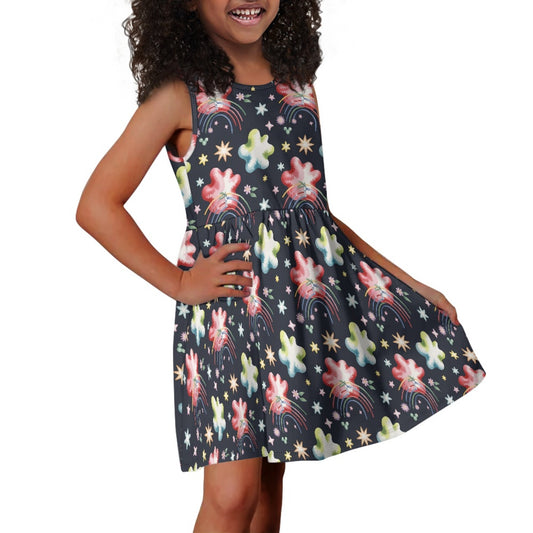 Girls Rainbow Star Dress – Cute Sleeveless Twirl Dress for Toddler & Little Girls