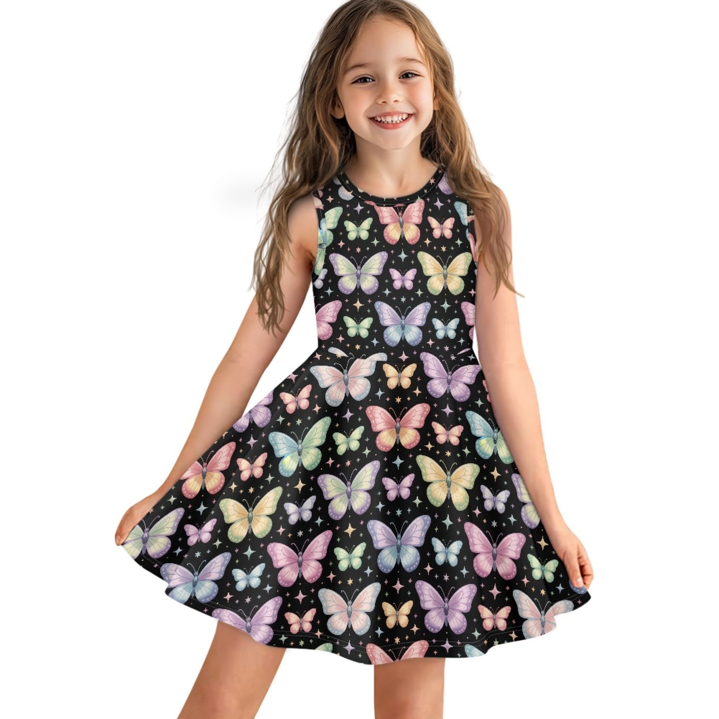 Girls Pastel Butterfly Dress | Cute Sleeveless Twirl Dress for Kids