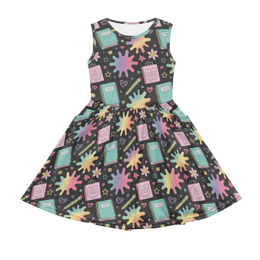 Girls Back To School Dress | Cute Sleeveless Twirl Dress for Kids