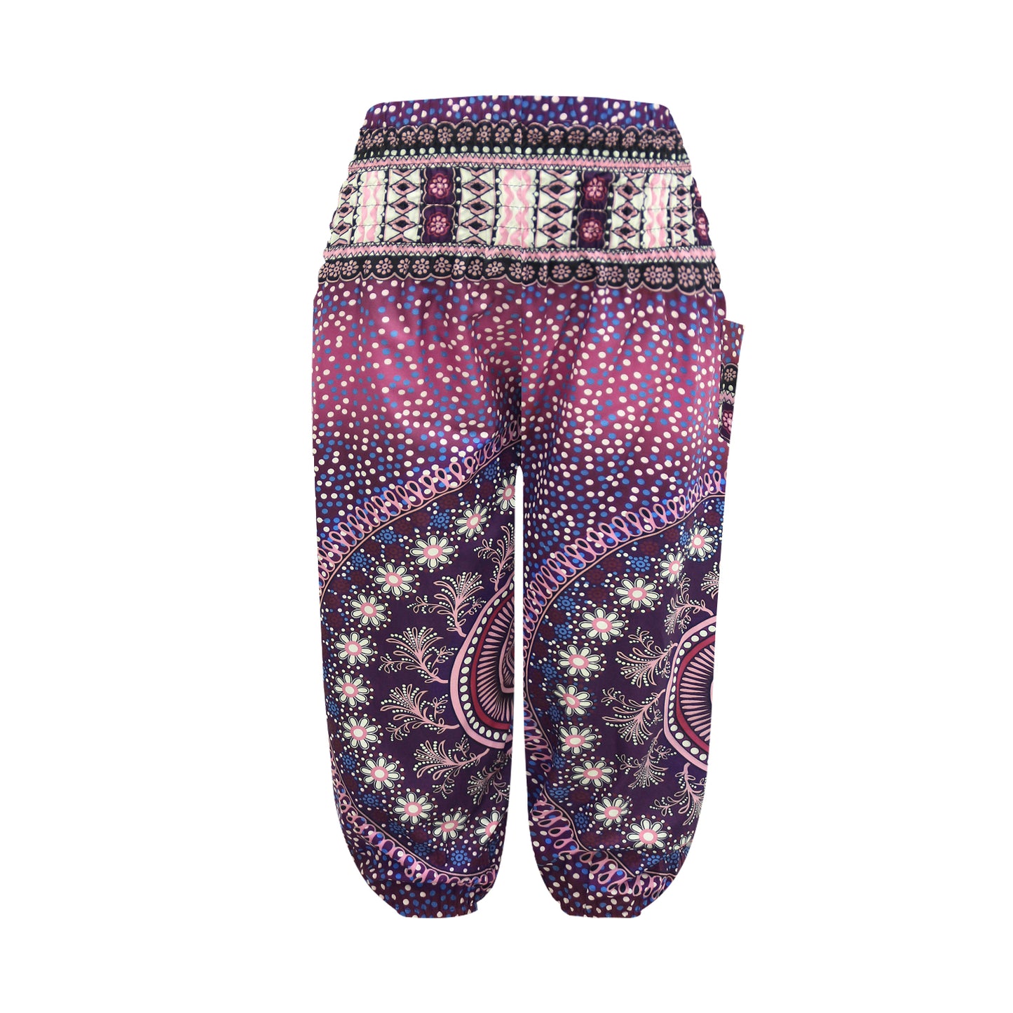 Girls Purple Boho Harem Pants โ Mandala Gradient Wide Leg Beach Pants with Elastic Waist