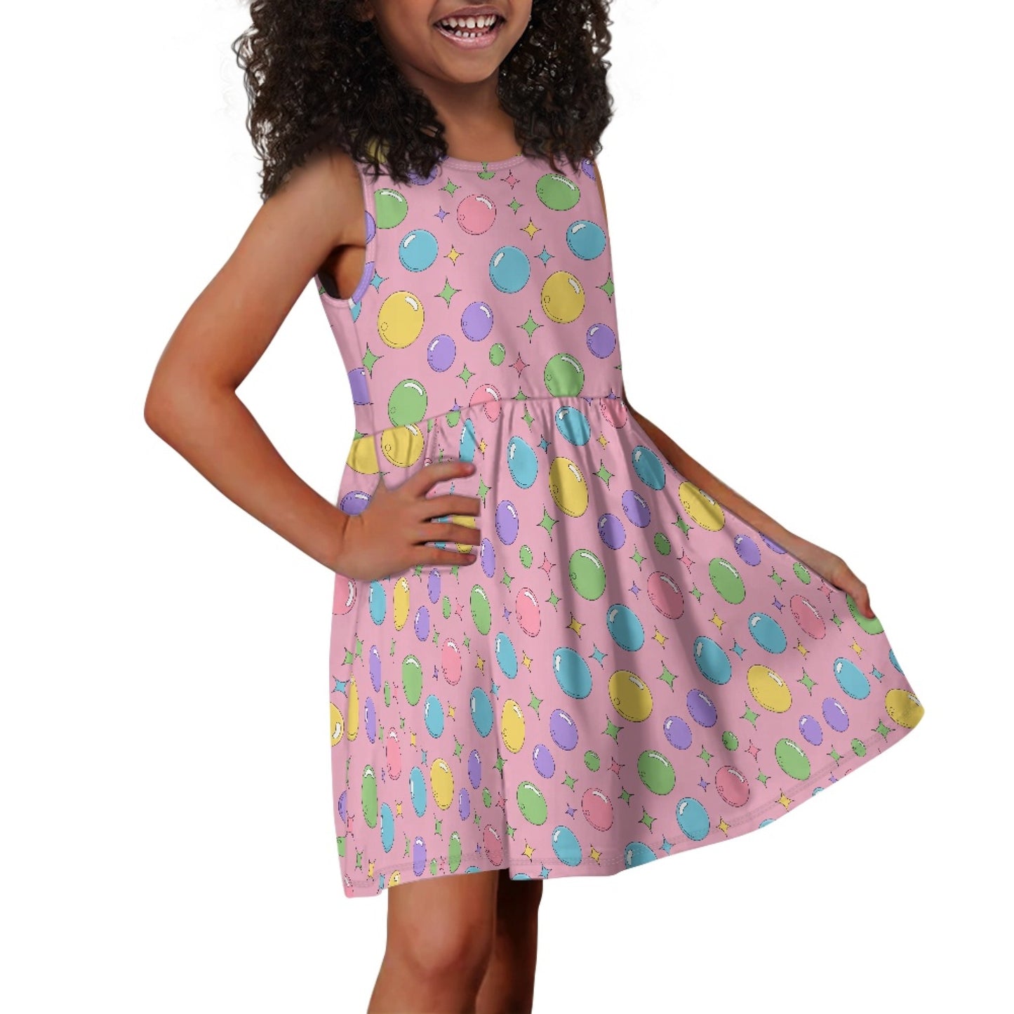 Girls Pastel Bubble Dress – Cute Pink Sleeveless Twirl Dress for Toddler & Little Girls