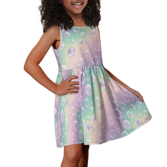 Girls Pastel Rainbow Bubble Dress | Cute Gradient Sleeveless Kids Dress