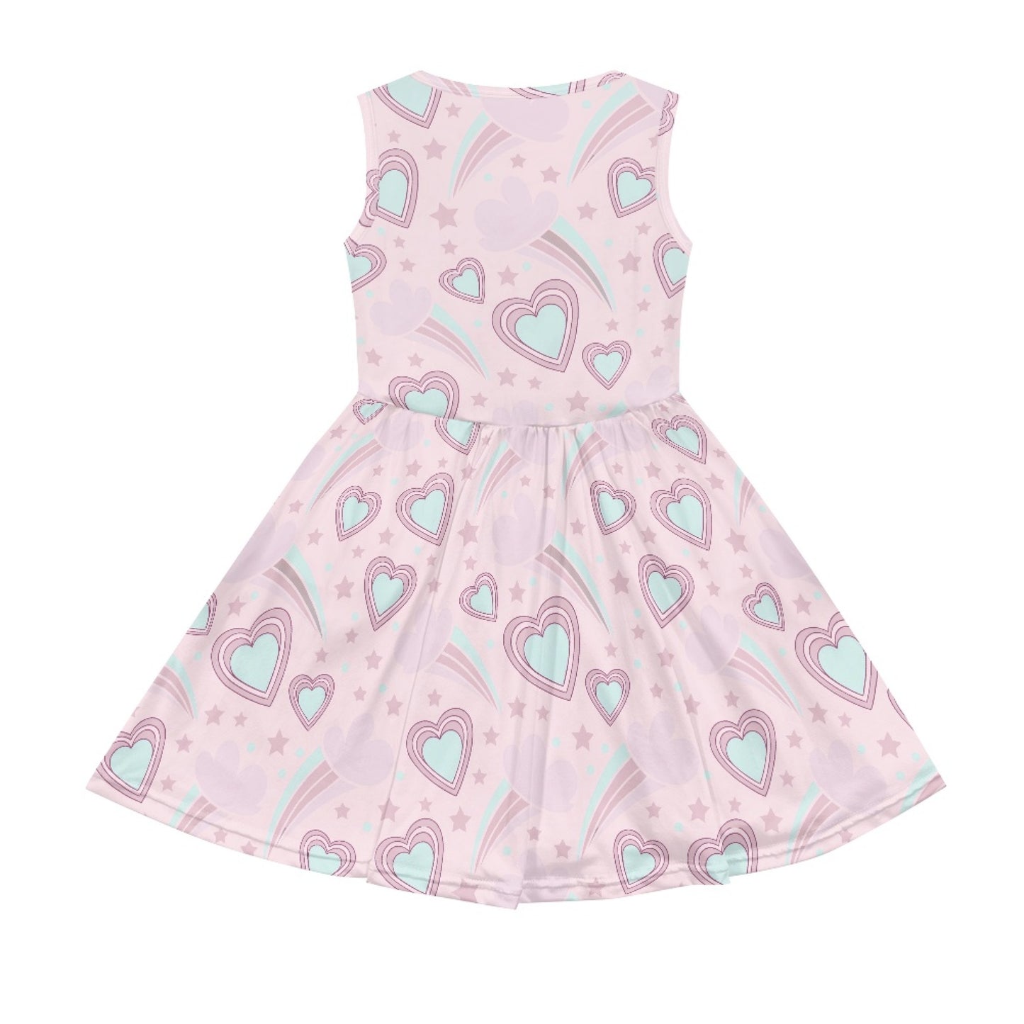 Girls Pink Heart Rainbow Dress | Cute Sleeveless Kids Dress