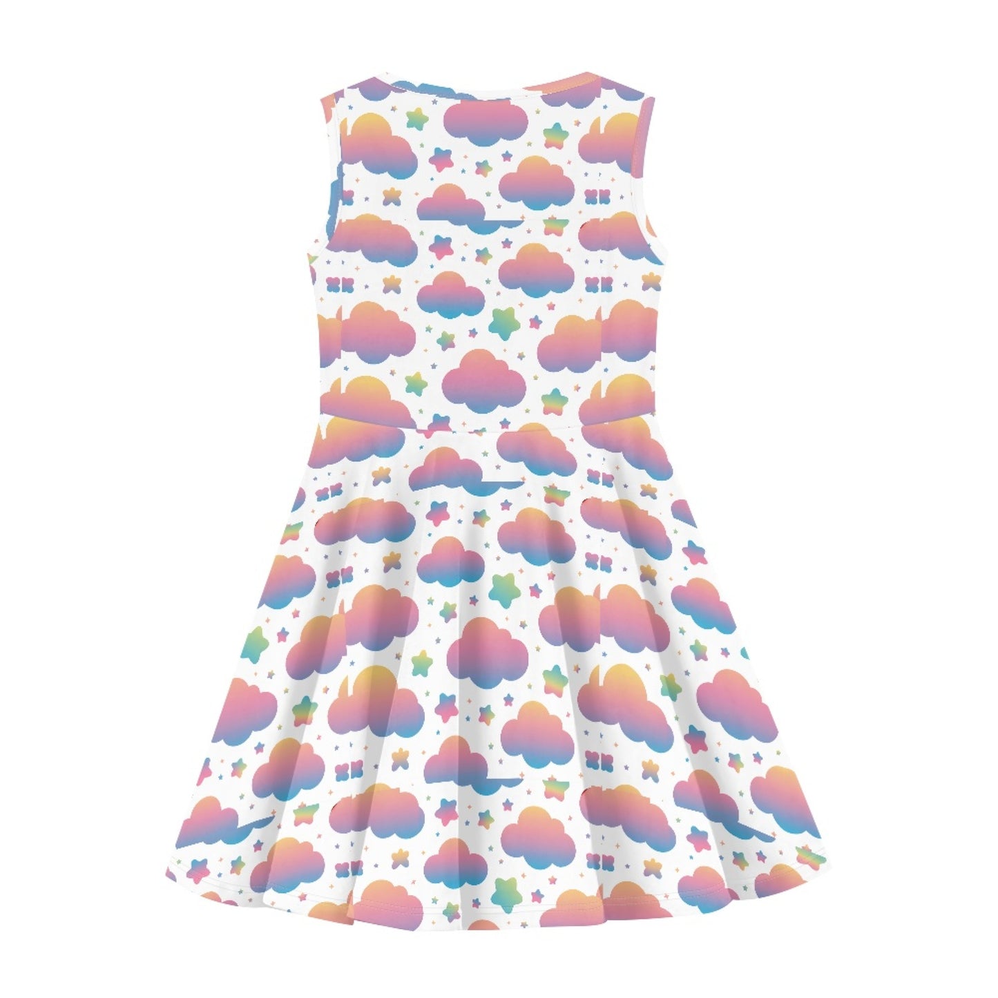 Girls Pastel Cloud Dress | Cute Rainbow Sky Sleeveless Twirl Dress for Kids