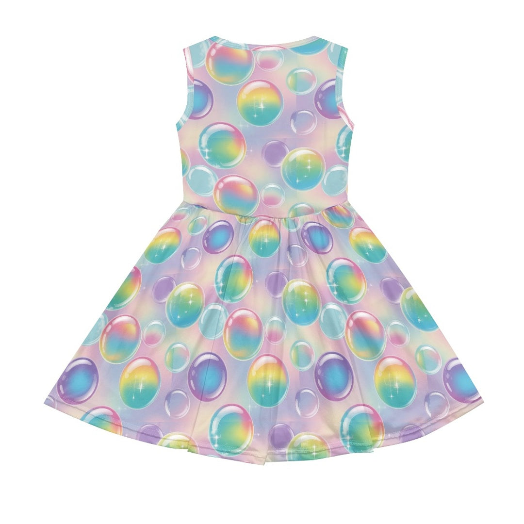 Girls Rainbow Bubble Dress | Colorful Gradient Sleeveless Kids Party Dress