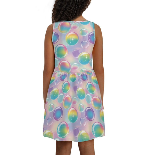 Girls Rainbow Bubble Dress | Colorful Gradient Sleeveless Kids Party Dress