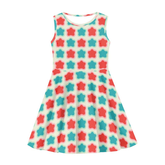 Girls Bubble Dream Retro Star Dress | Cute Sleeveless Twirl Dress for Kids