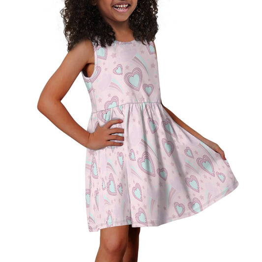 Girls Pink Heart Rainbow Dress | Cute Sleeveless Kids Dress