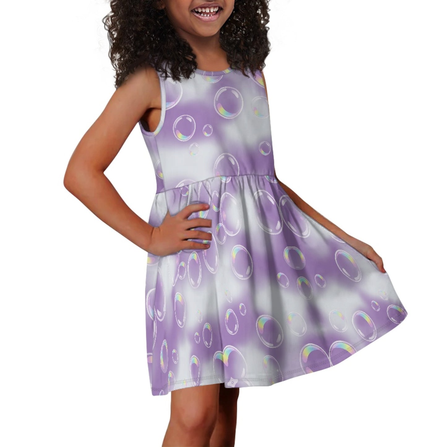 Girls Purple Bubble Dress | Dreamy Gradient Sleeveless Twirl Dress for Kids