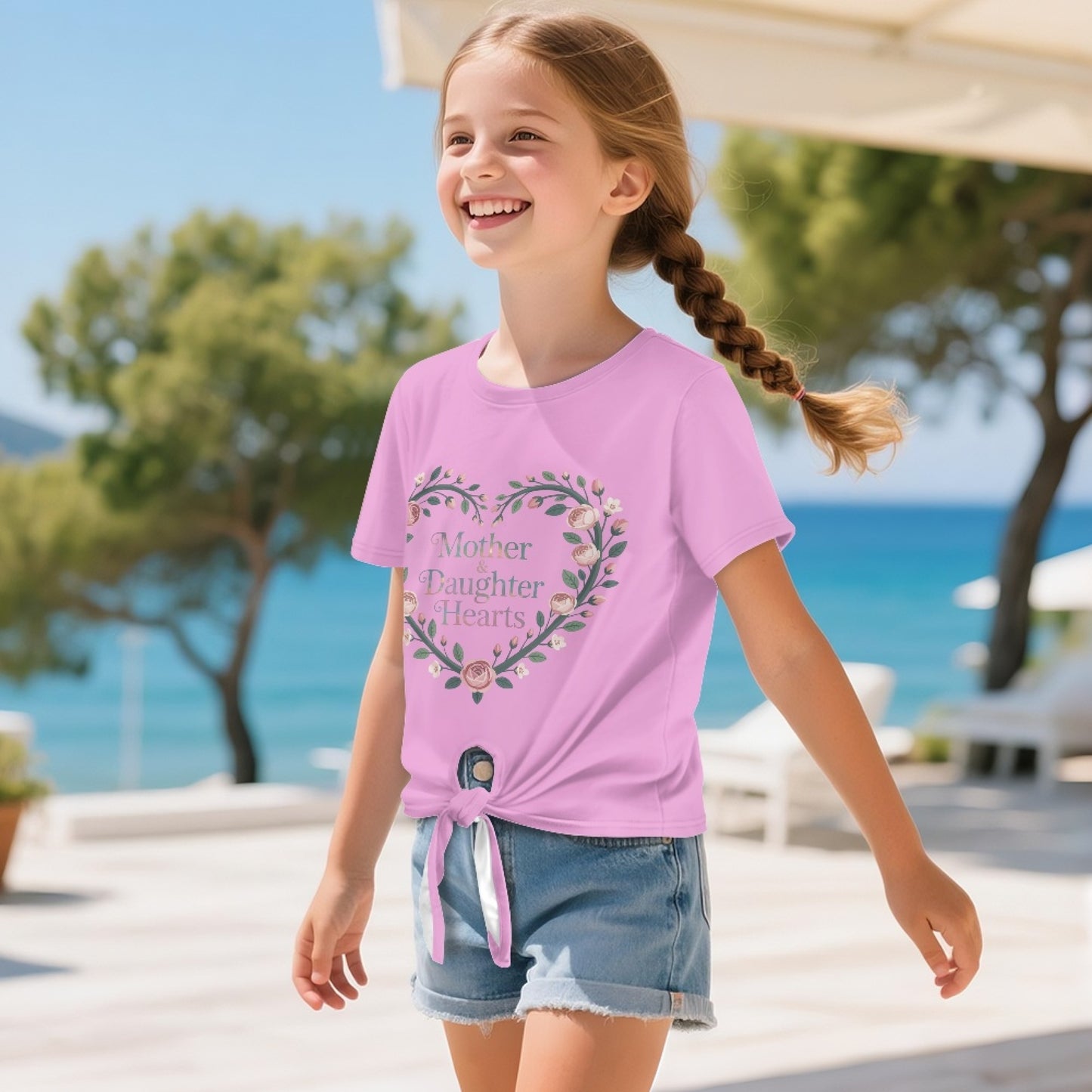 Mother's Day Matching Collection: "Mother & Daughter Hearts" Front-Tie Tee