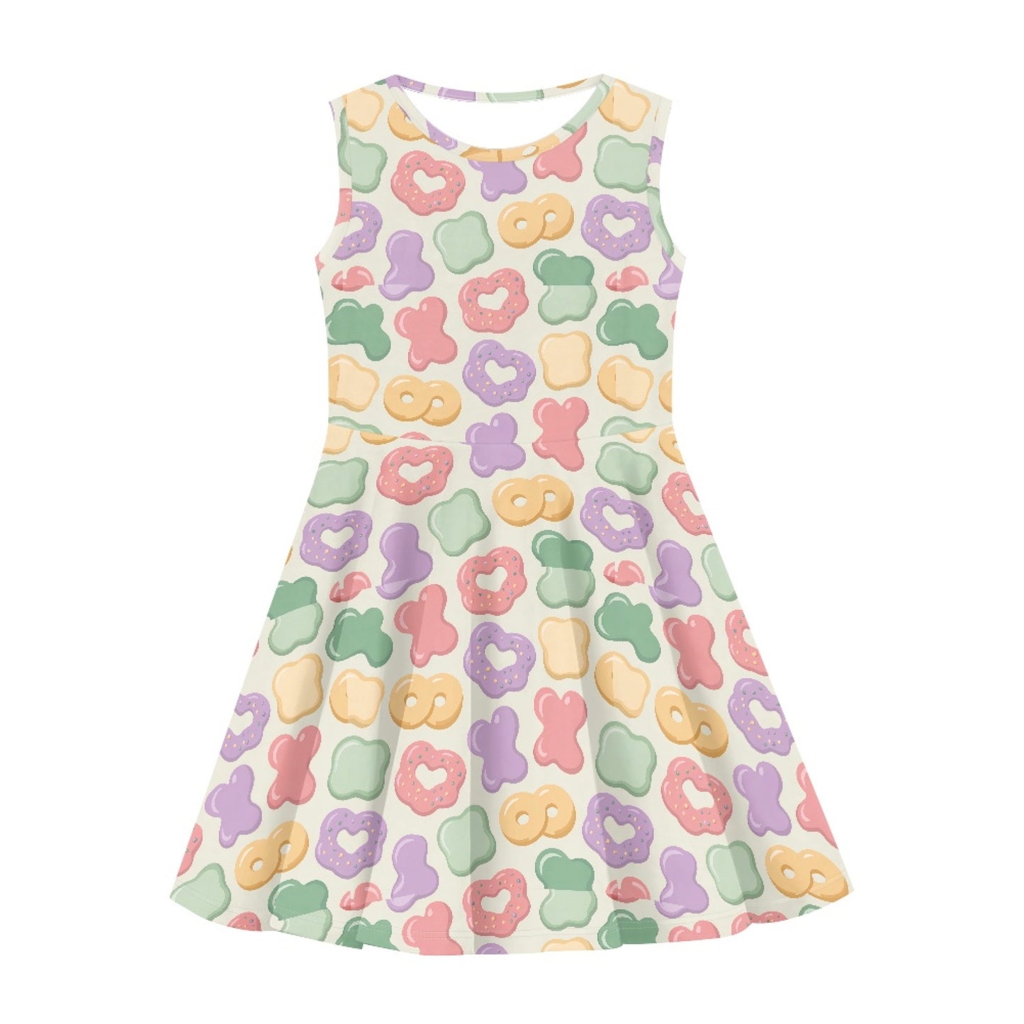 Girls Pastel Cookie Dress | Cute Kawaii Sleeveless Twirl Dress for Kids