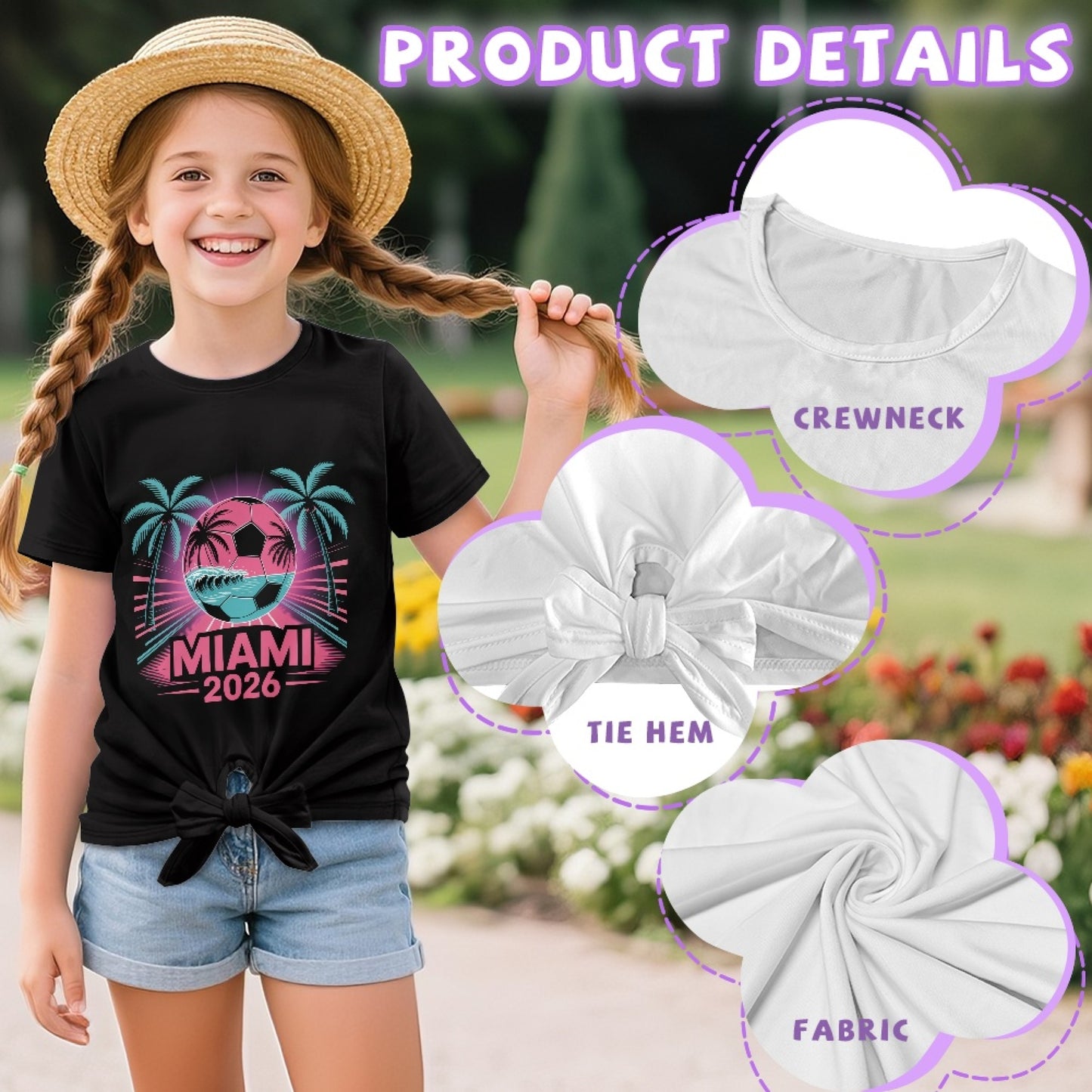 Game Time Neon Soccer Graphic Front-Tie Girl's Tee