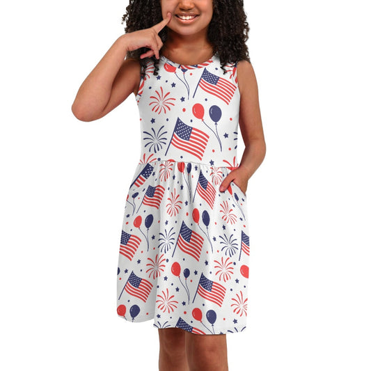Girls Celebration Fireworks Dress | Patriotic Style Kids Dress