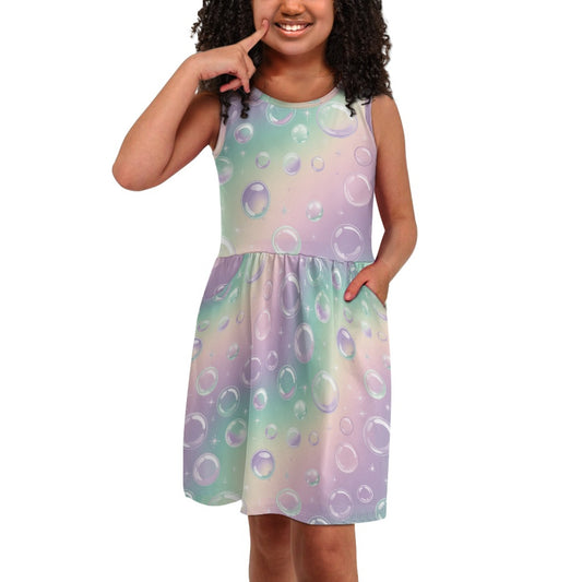 Girls Pastel Rainbow Bubble Dress | Cute Gradient Sleeveless Kids Dress