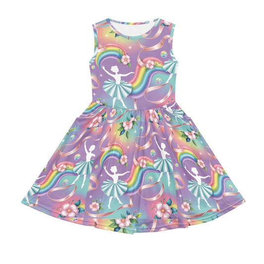 Girls Rainbow Ballet Dress | Cute Sleeveless Twirl Dress for Kids
