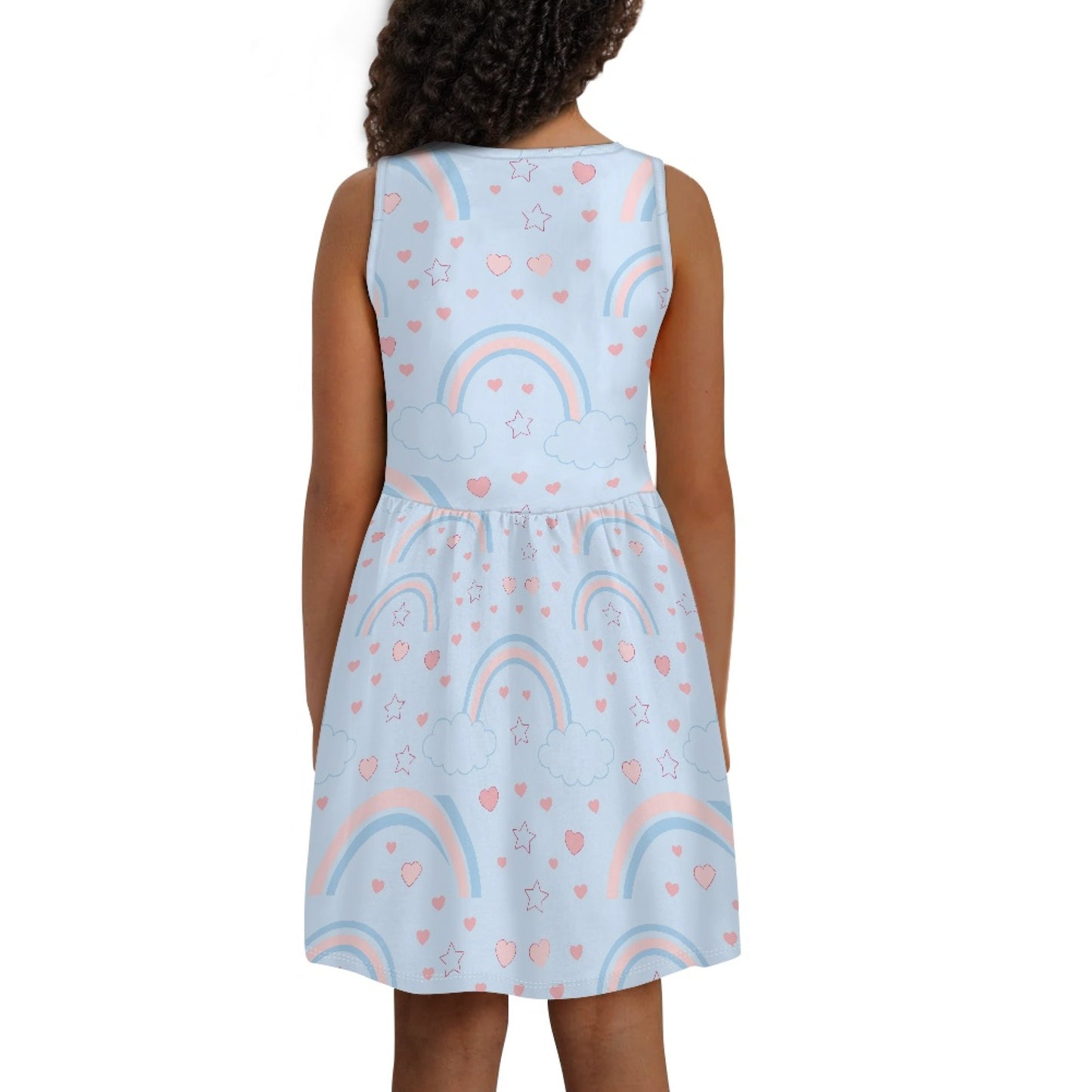 Girls Rainbow Heart Dress | Cloud Print Cute Kids Dress