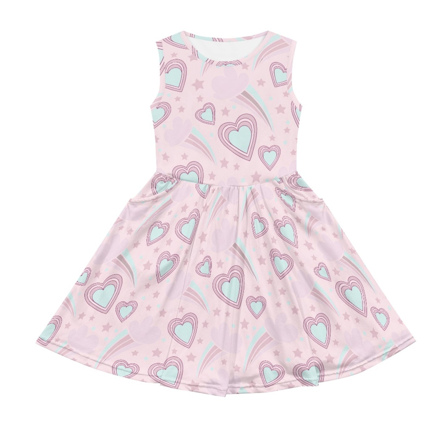 Girls Pink Heart Rainbow Dress | Cute Sleeveless Kids Dress