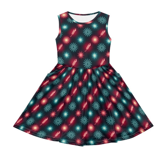 Girls Neon Fireworks Dress – Sleeveless Glow-Inspired Twirl Dress for Toddler & Little Girls