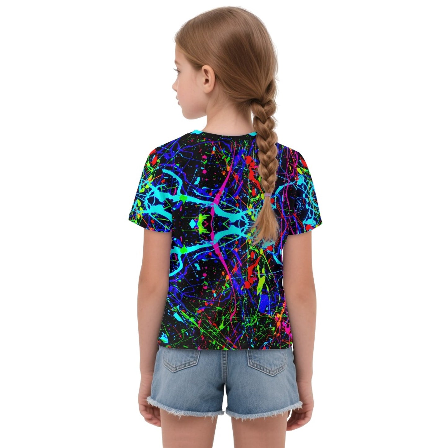 Neon Paint Splatter All-Over Print Girl's Front-Tie Tee