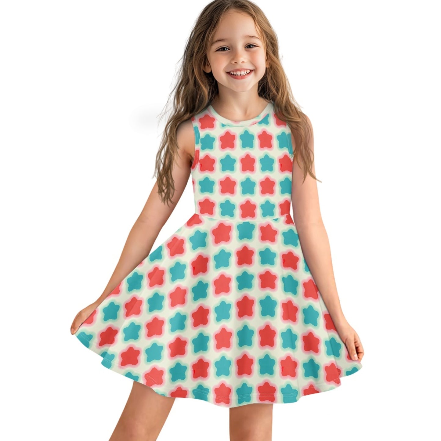 Girls Bubble Dream Retro Star Dress | Cute Sleeveless Twirl Dress for Kids
