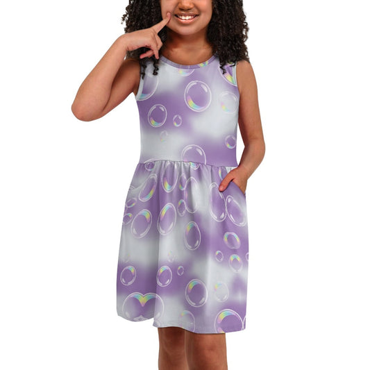 Girls Purple Bubble Dress | Dreamy Gradient Sleeveless Twirl Dress for Kids
