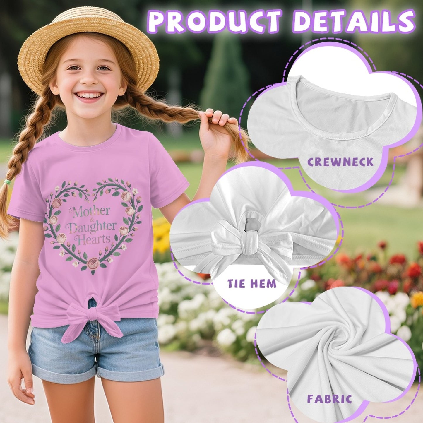 Mother's Day Matching Collection: "Mother & Daughter Hearts" Front-Tie Tee