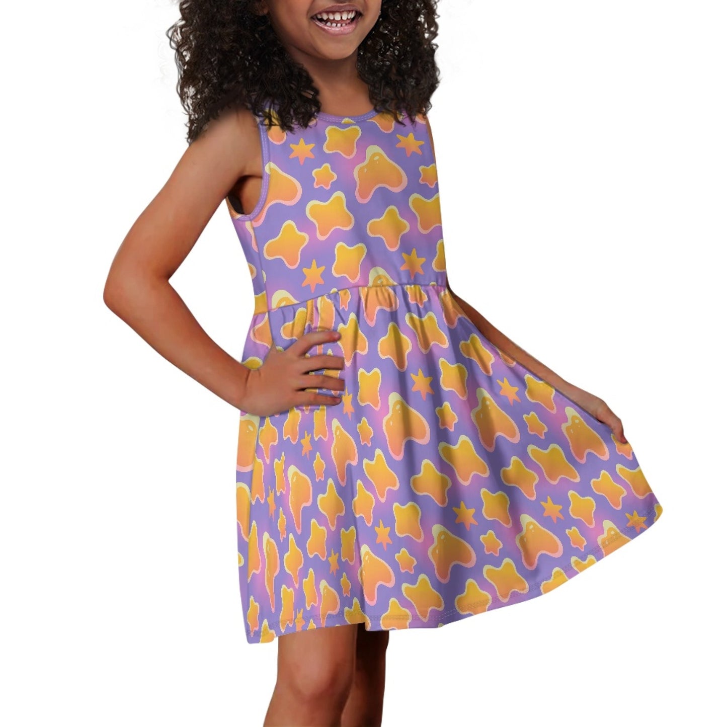 Girls Retro Star Dress – Cute Purple Sleeveless Twirl Dress for Toddler & Little Girls