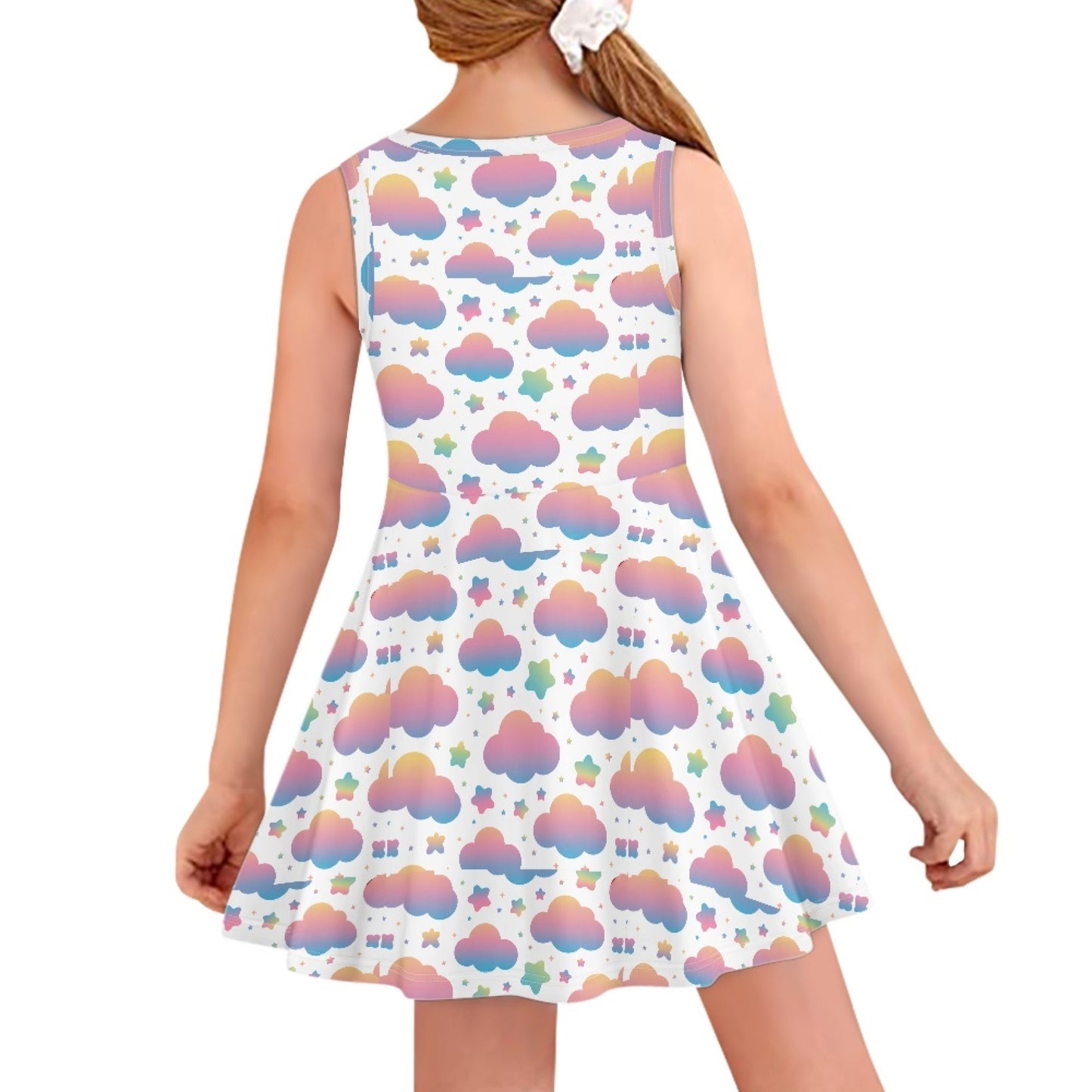 Girls Pastel Cloud Dress | Cute Rainbow Sky Sleeveless Twirl Dress for Kids