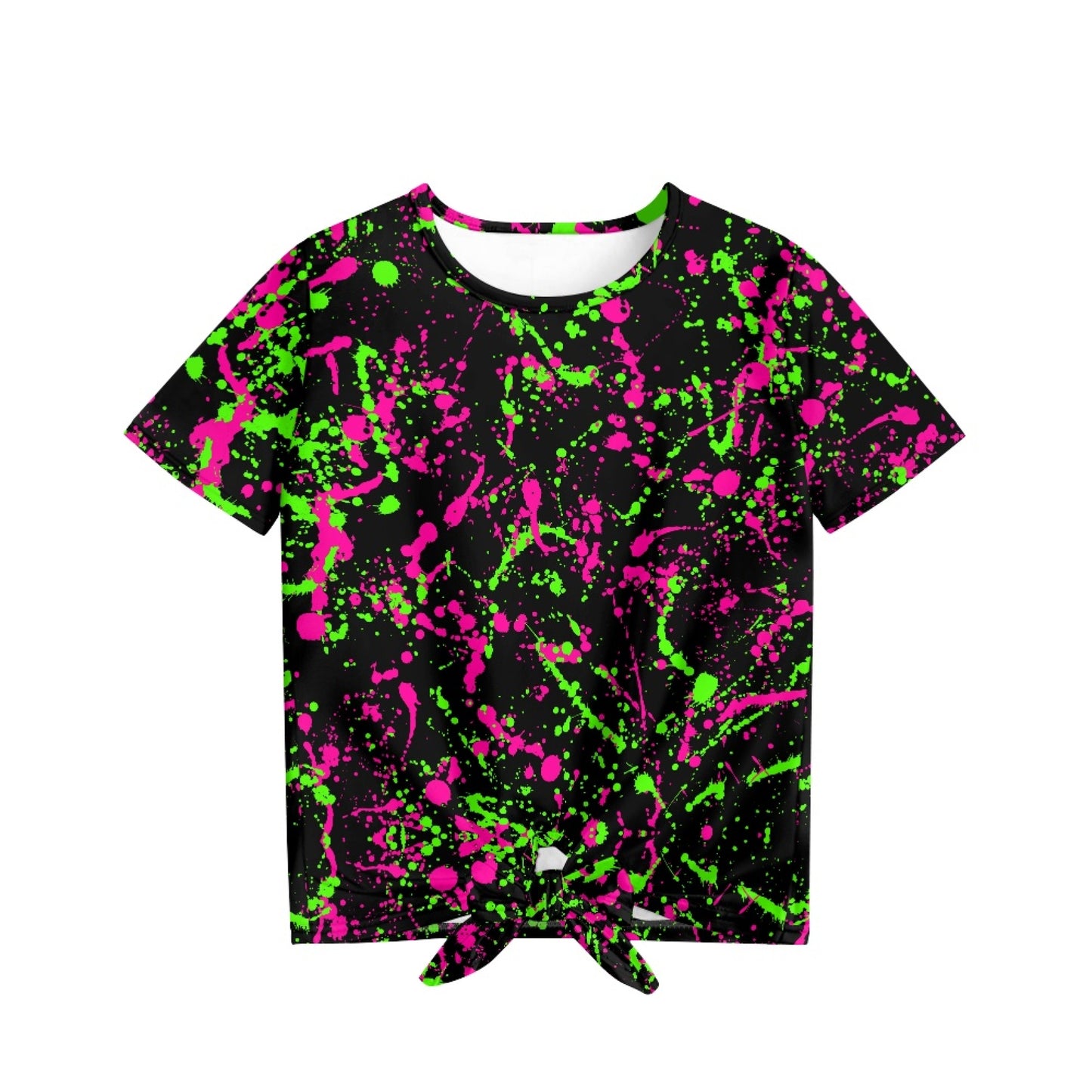 Neon Splatter Paint All-Over Print Girl's Front-Tie Tee