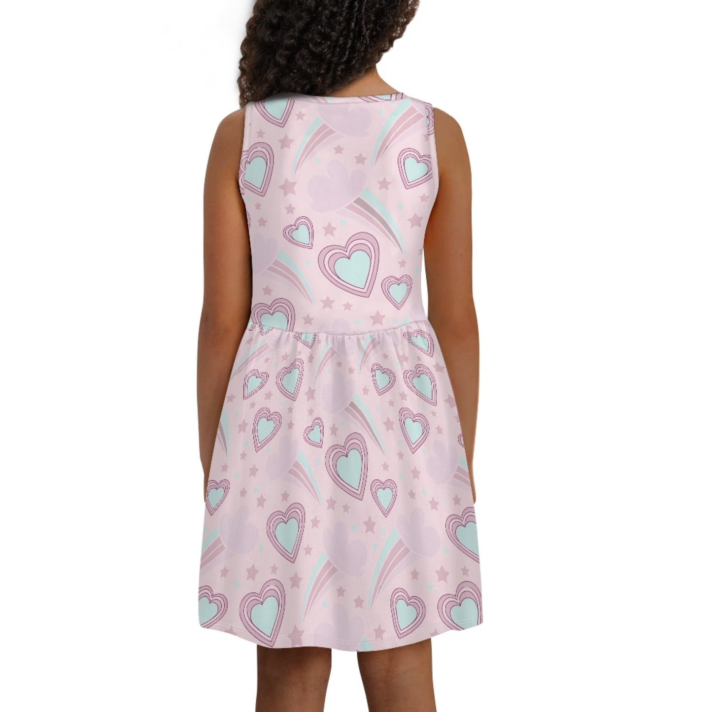 Girls Pink Heart Rainbow Dress | Cute Sleeveless Kids Dress