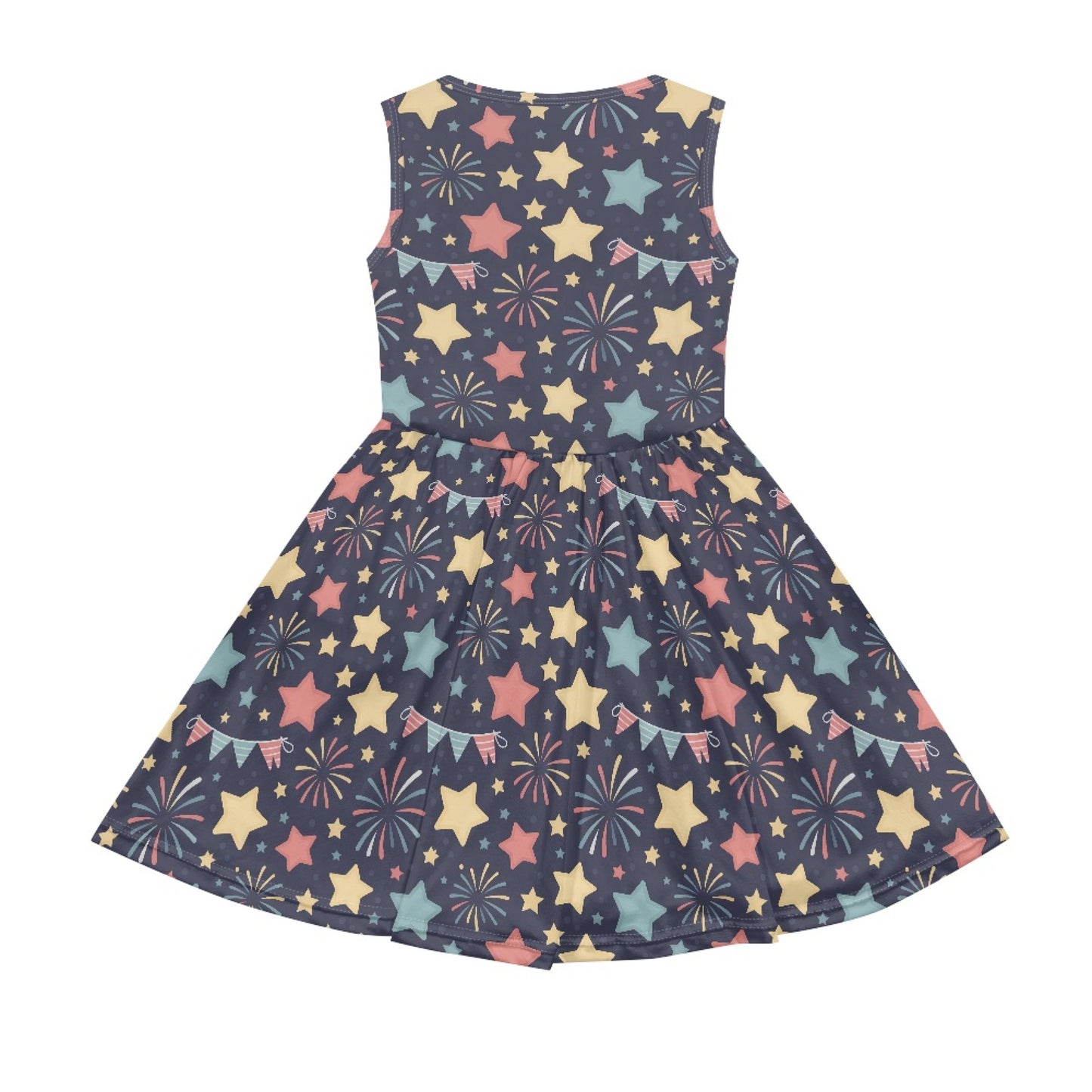Girls Summer Star & Firework Dress – Colorful Sleeveless Twirl Dress for Little Girls