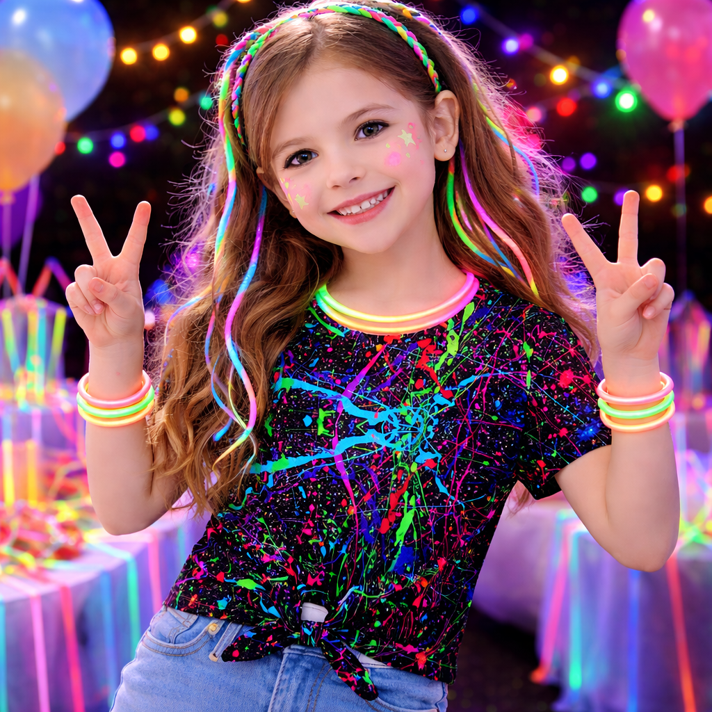 Neon Paint Splatter All-Over Print Girl's Front-Tie Tee