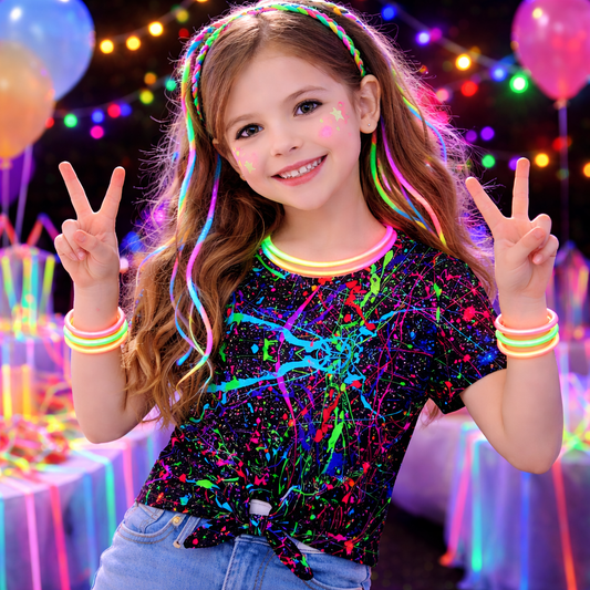 Neon Paint Splatter All-Over Print Girl's Front-Tie Tee
