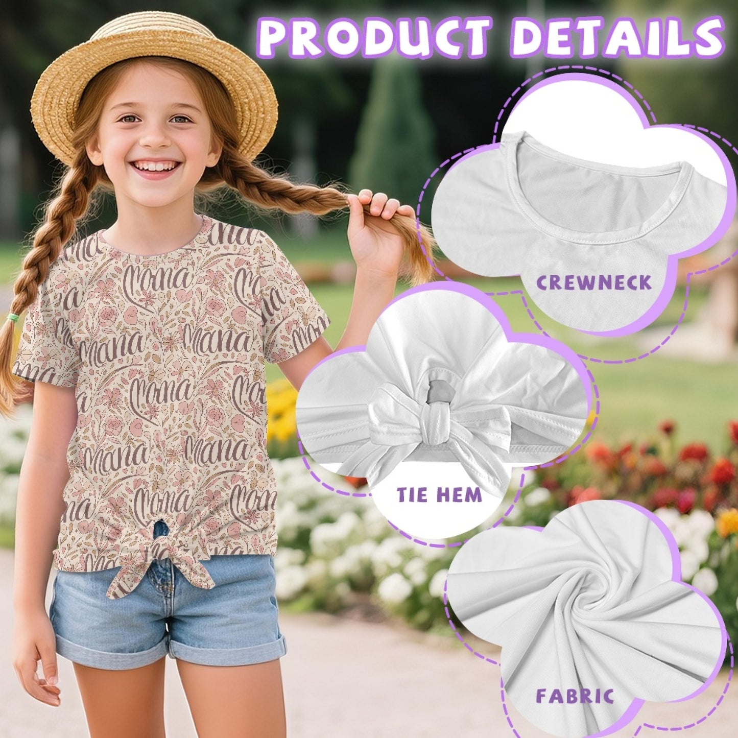 Mama’s Garden | Girl's All-Over Floral Print Front-Tie Tee