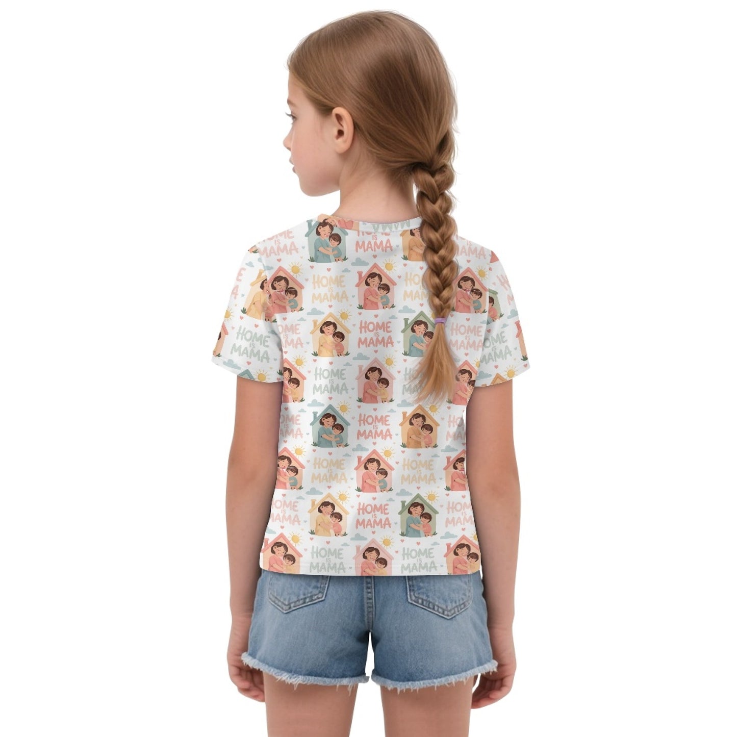 Home is Mama | Girl's All-Over Illustration Print Front-Tie Tee