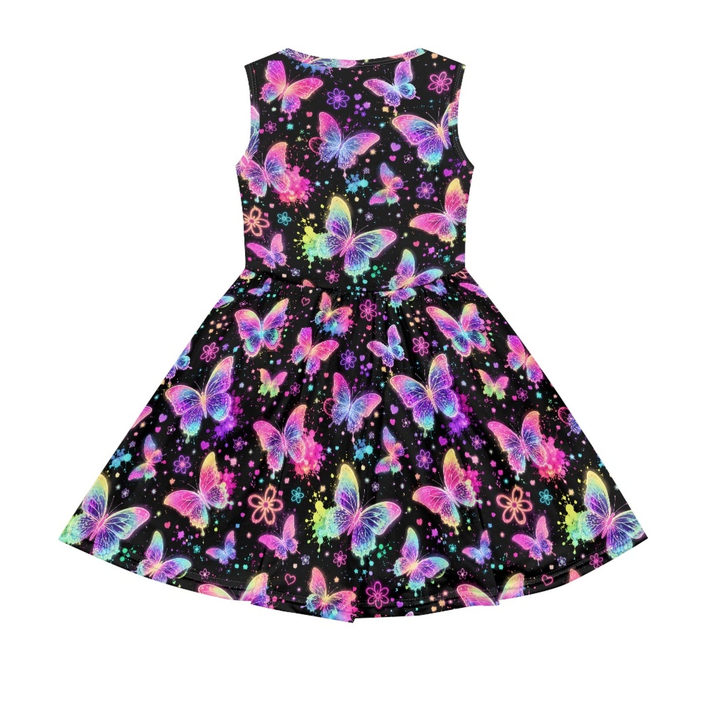 Girls Neon Butterfly Dress | Colorful Glow Twirl Dress for Kids