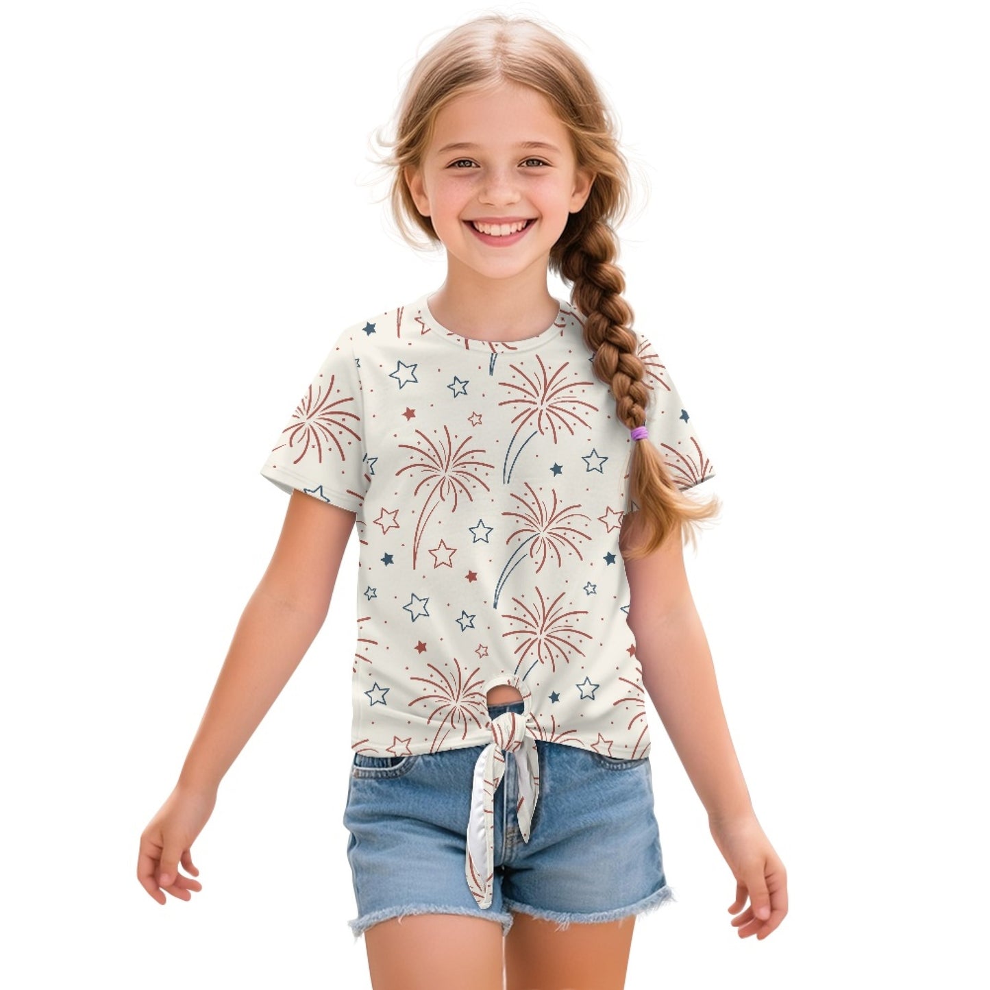 Independence Day Fireworks All-Over Print Girl's Front-Tie Tee