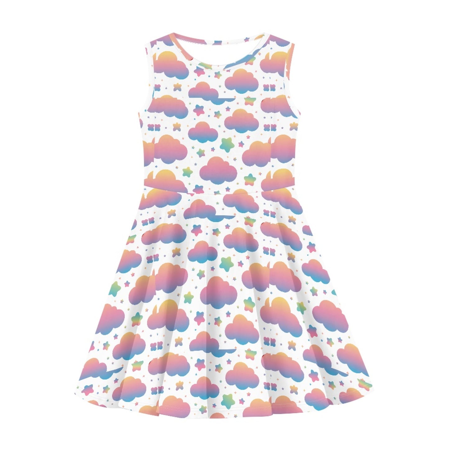 Girls Pastel Cloud Dress | Cute Rainbow Sky Sleeveless Twirl Dress for Kids