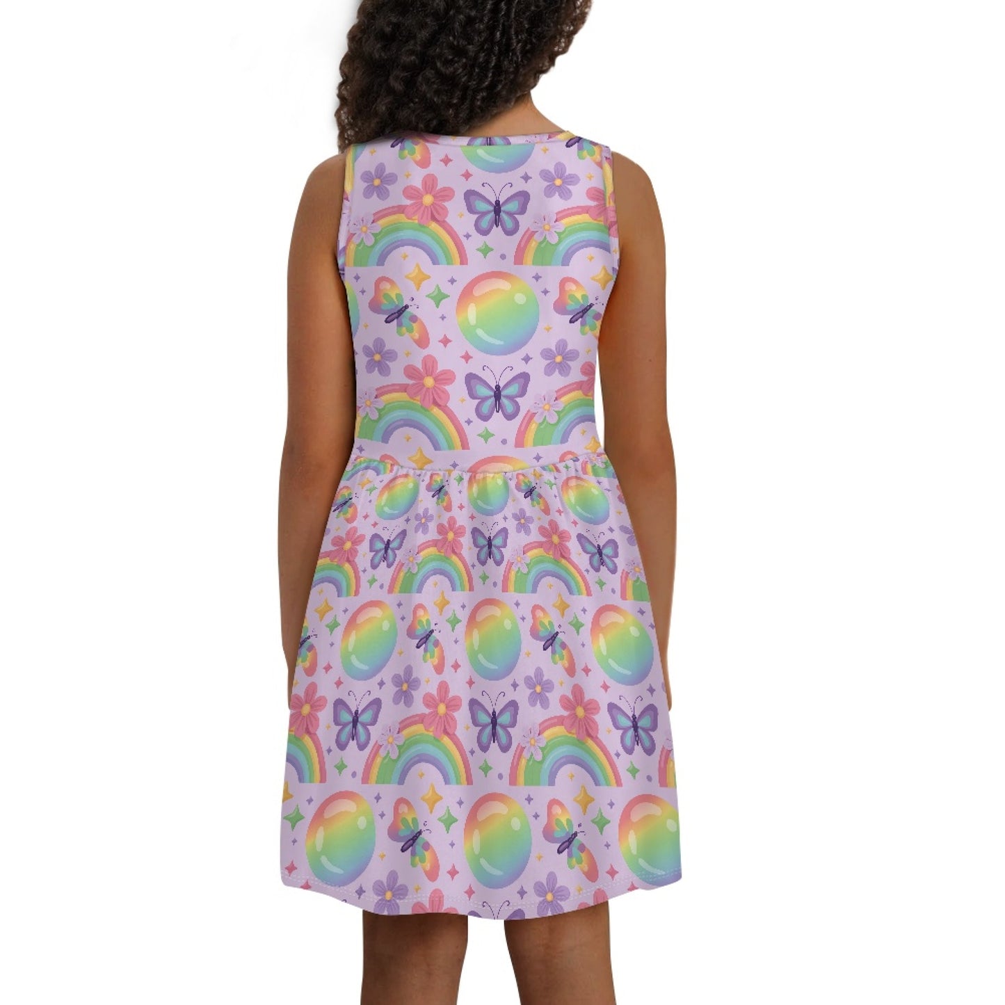 Girls Rainbow Butterfly Dress – Cute Pastel Sleeveless Twirl Dress for Toddler & Little Girls