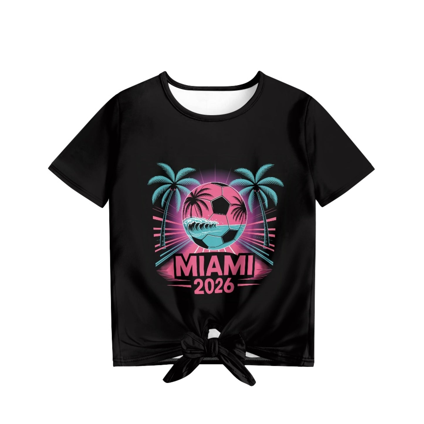 Game Time Neon Soccer Graphic Front-Tie Girl's Tee