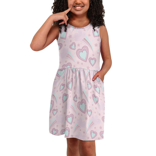 Girls Pink Heart Rainbow Dress | Cute Sleeveless Kids Dress