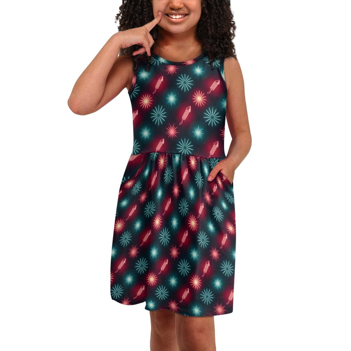 Girls Neon Fireworks Dress – Sleeveless Glow-Inspired Twirl Dress for Toddler & Little Girls