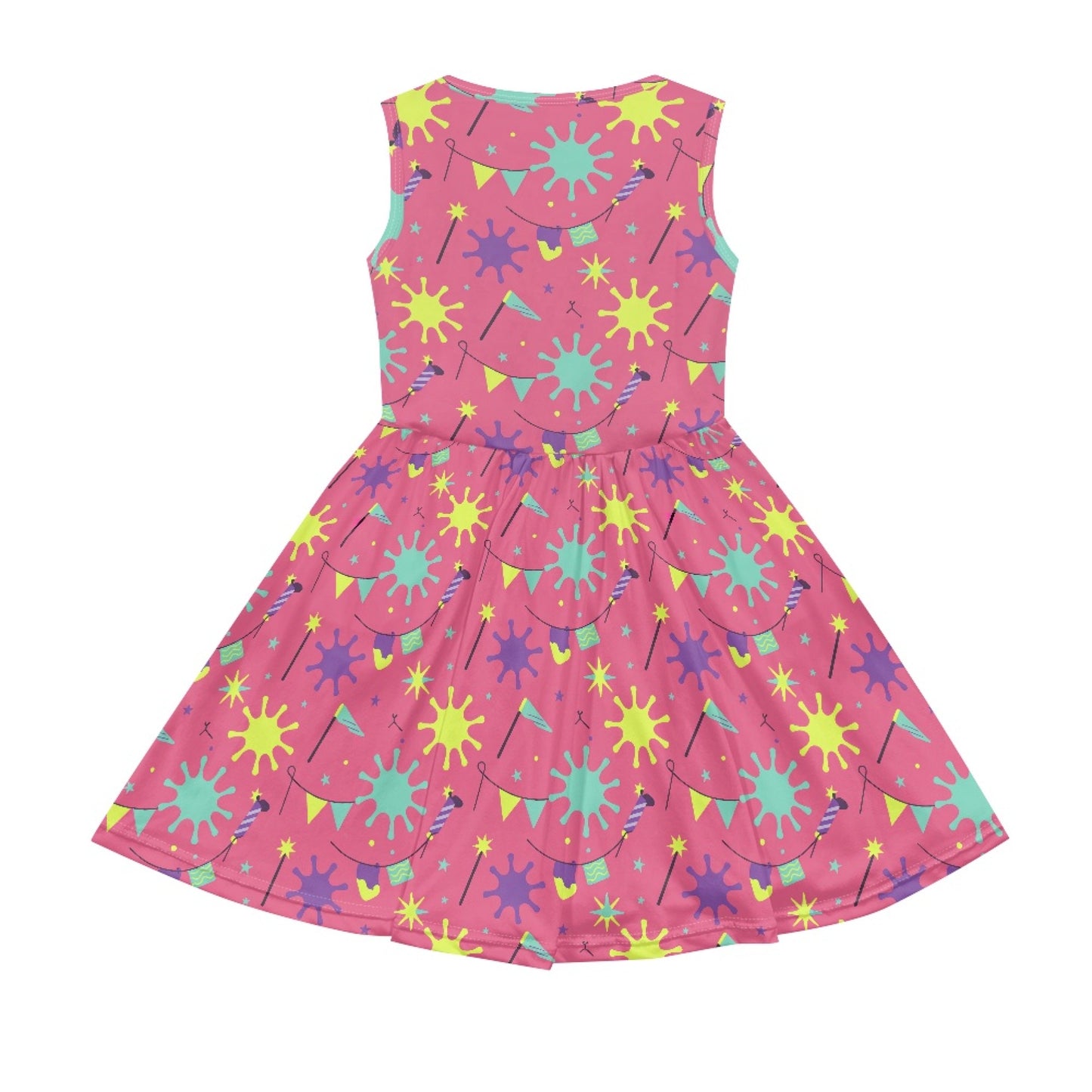 Girls Neon Party Dress – Cute Pink Sleeveless Twirl Dress for Toddler & Little Girls